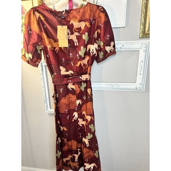 Modcloth Princess Highway Horse Print Midi Dress NEW Western Boho Size 8 - Picture 7 of 13